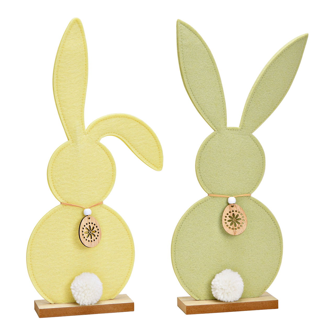 Stand rabbit on wooden base made of felt yellow, green 2-fold, (W/H/D) 18x39x5cm