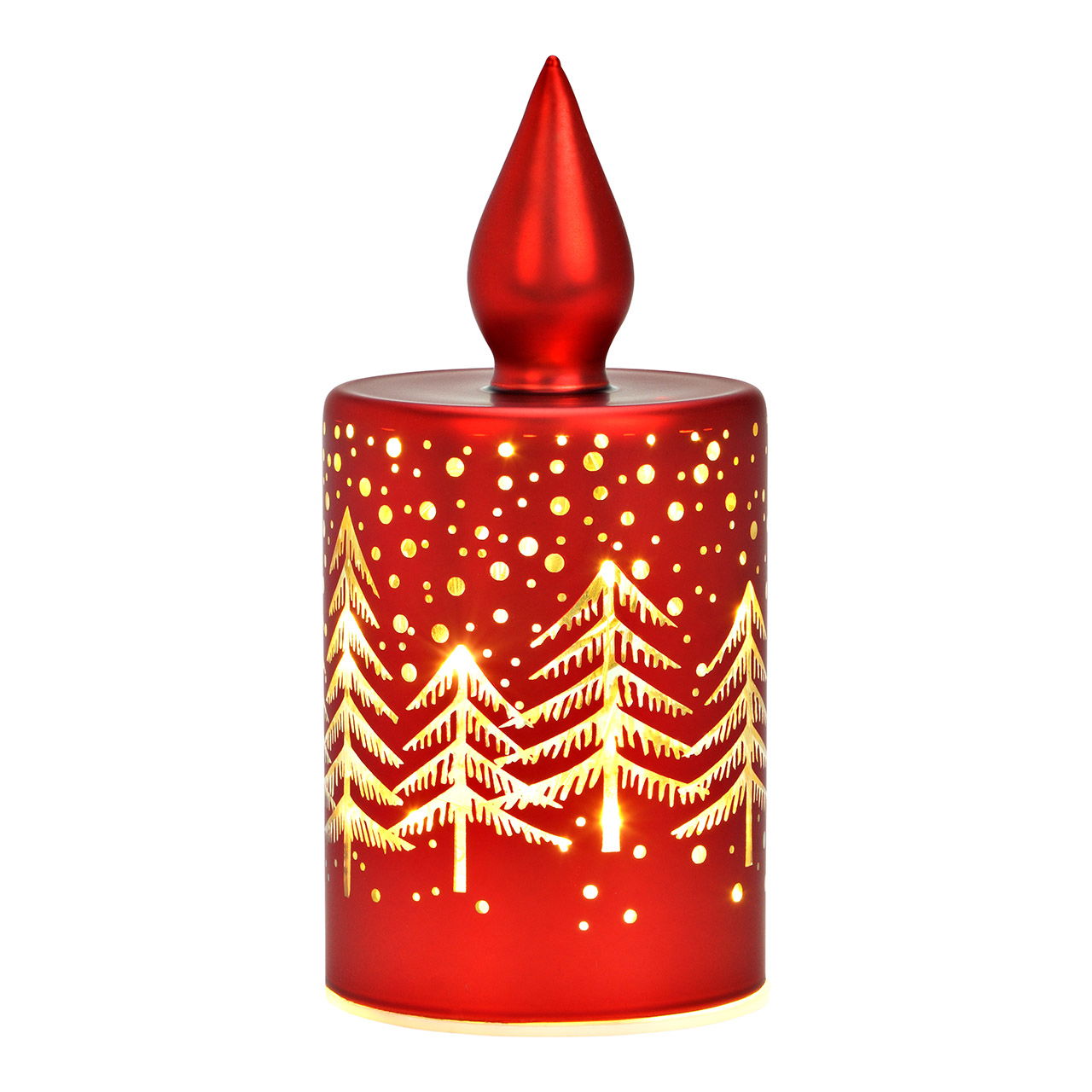 Candela a luce LED per la foresta invernale in vetro, rossa (L/H/D) 7x15x7cm con timer, funzionamento a batteria 3xAAA non inclusa Candela a luce LED per la foresta invernale in vetro, rossa (L/H/D) 7x15x7cm con timer, funzionamento a batteria 3xAAA non inclusa