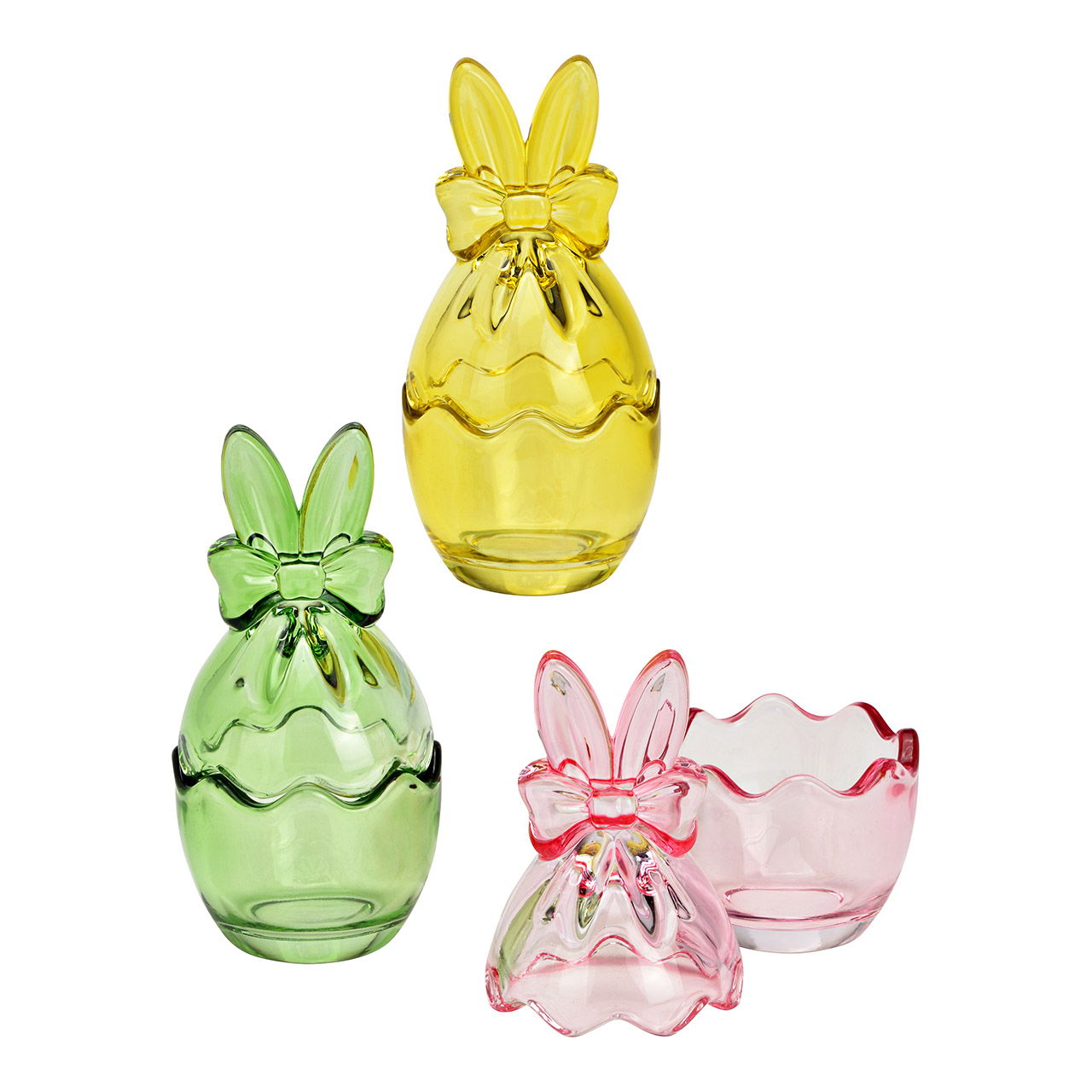 Huevera de cristal, triple, amarilla/rosa/verde (An/Az/Fo) 5x11x5cm Flasche, Kosmetik, Parfüm, Rauchrohr