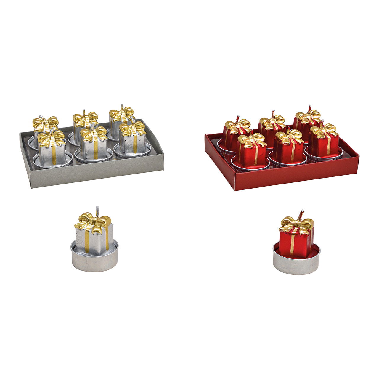 Set portacandelitas de regalo 4x4x4cm de cera roja, plata Set de 6, 2, (A/A/P) 14x5x10cm Set portacandelitas de regalo 4x4x4cm de cera roja, plata Set de 6, 2, (A/A/P) 14x5x10cm