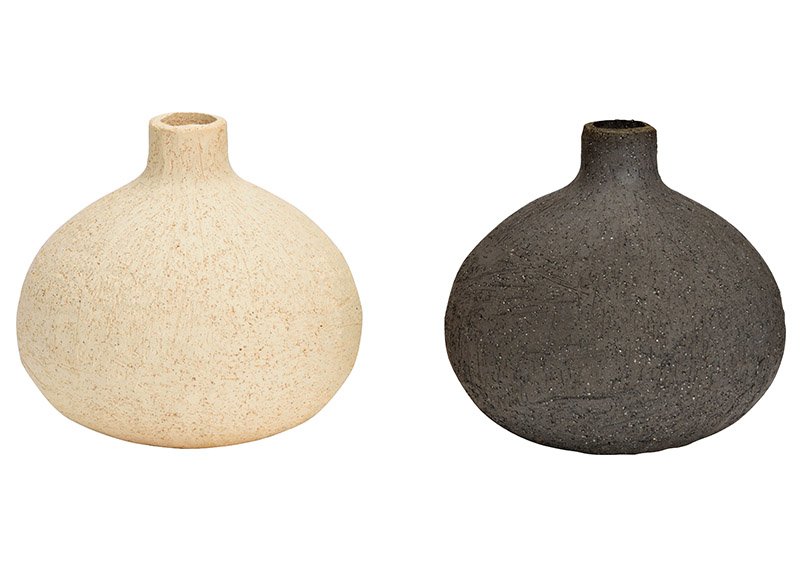 Vase aus Keramik beige 2-fach, (B/H/T) 13x12x13cm