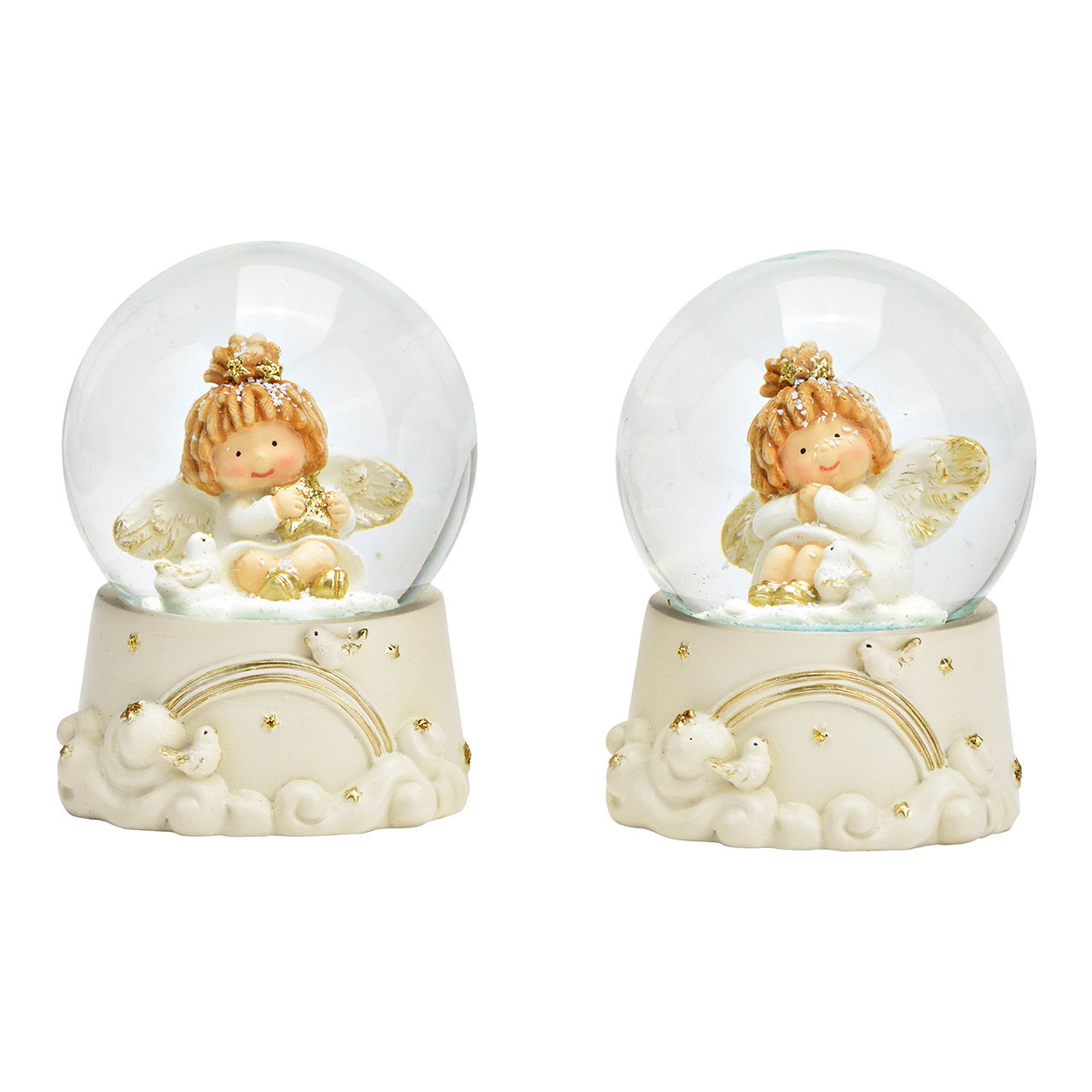 Boule à neige ange en poly or, blanc 2 fois, (L/H/P) 6x9x6cm Boule à neige ange en poly or, blanc 2 fois, (L/H/P) 6x9x6cm