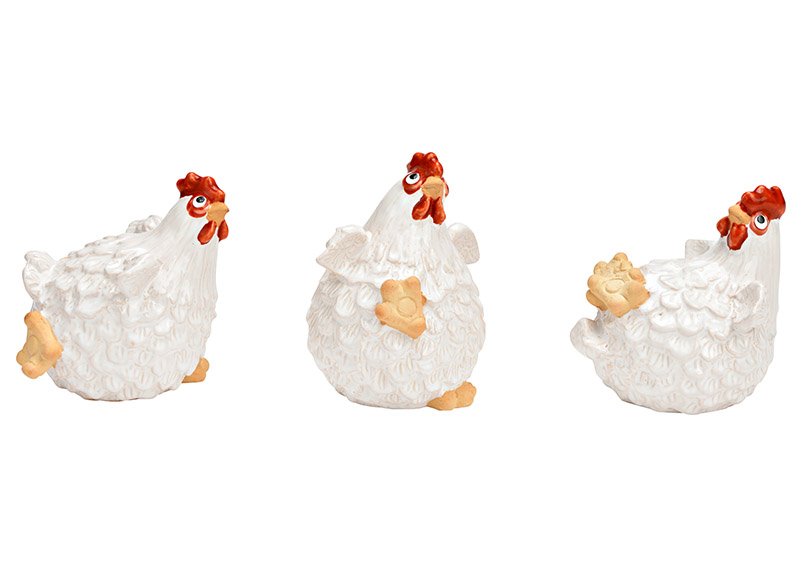 Ceramic chicken white 3-fold, (W/H/D) 8x10x8cm