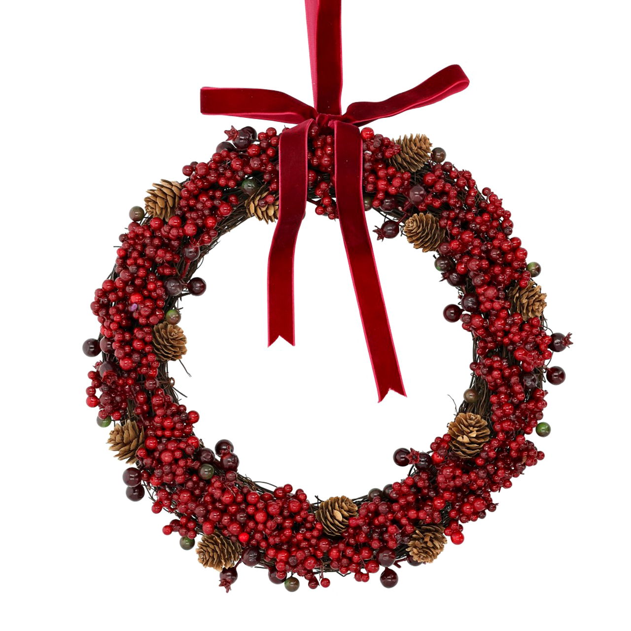 Hangkrans met bessen/takken van natuurlijk materiaal rood (B/H/D) 34x34x6cm Zubehor, Schmuck, Halskette, Kranz