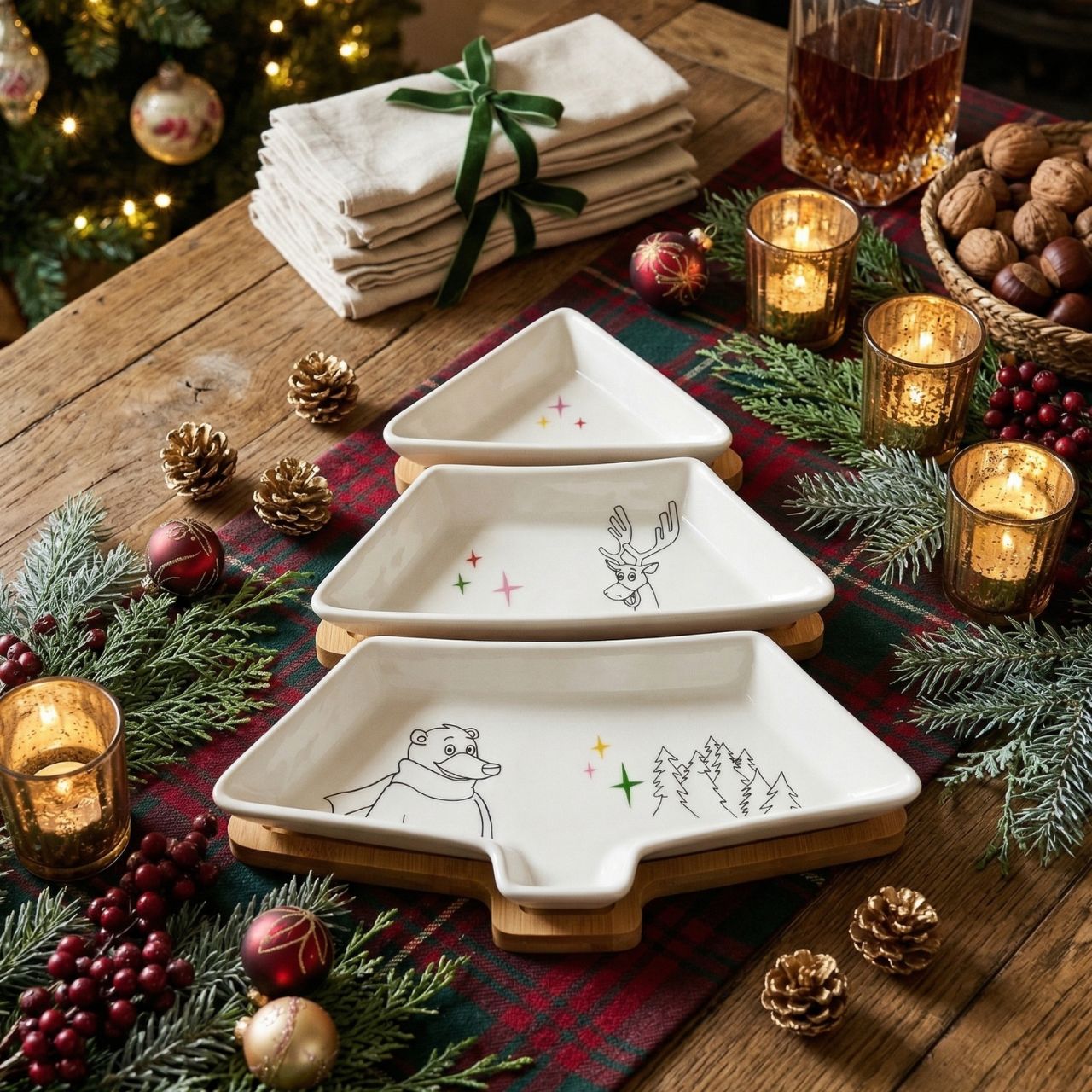 Schale, Weihnachtsdeko, Porzellan, Tiermotiv, Weihnachts-Teller