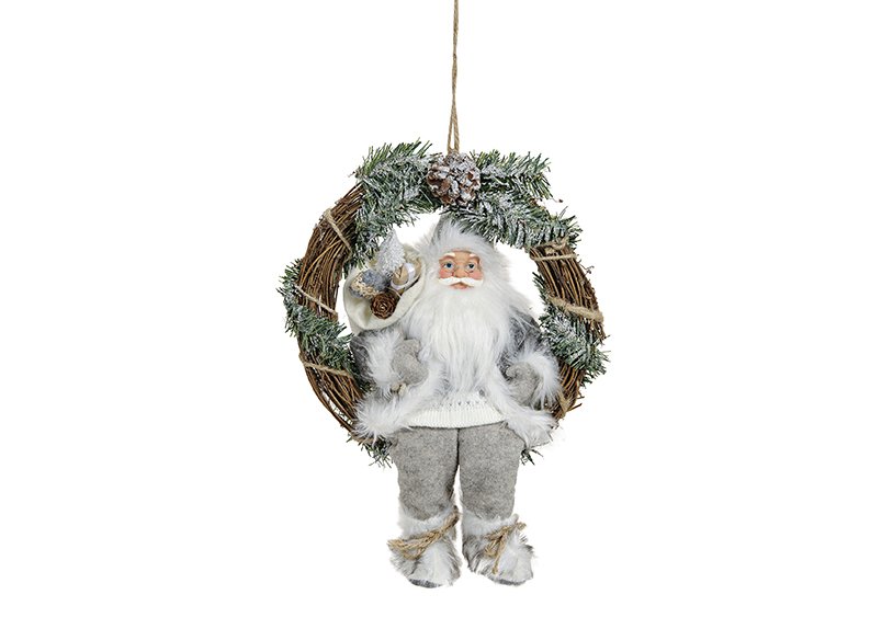 Corona de puerta Papá Noel gris, ancho 33 x fondo 40 cm