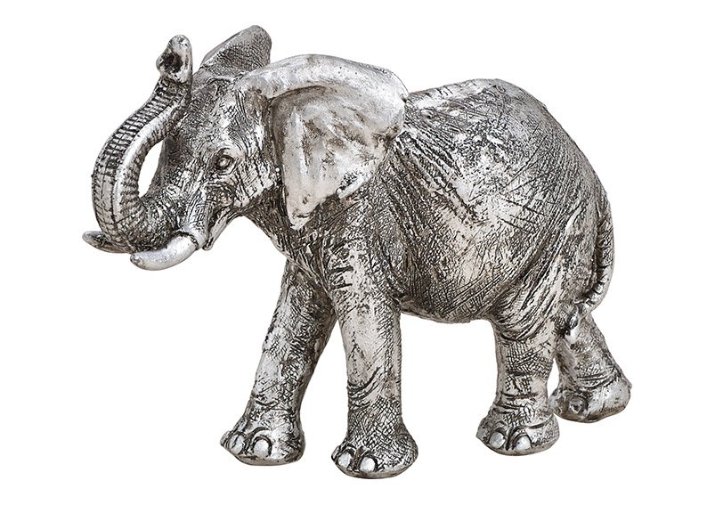 Elefant aus Poly Silber (B/H/T) 16x12x6cm