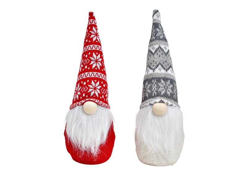 Gnome of textile red, gray 2-fold, (W/H/D) 10x30x10cm