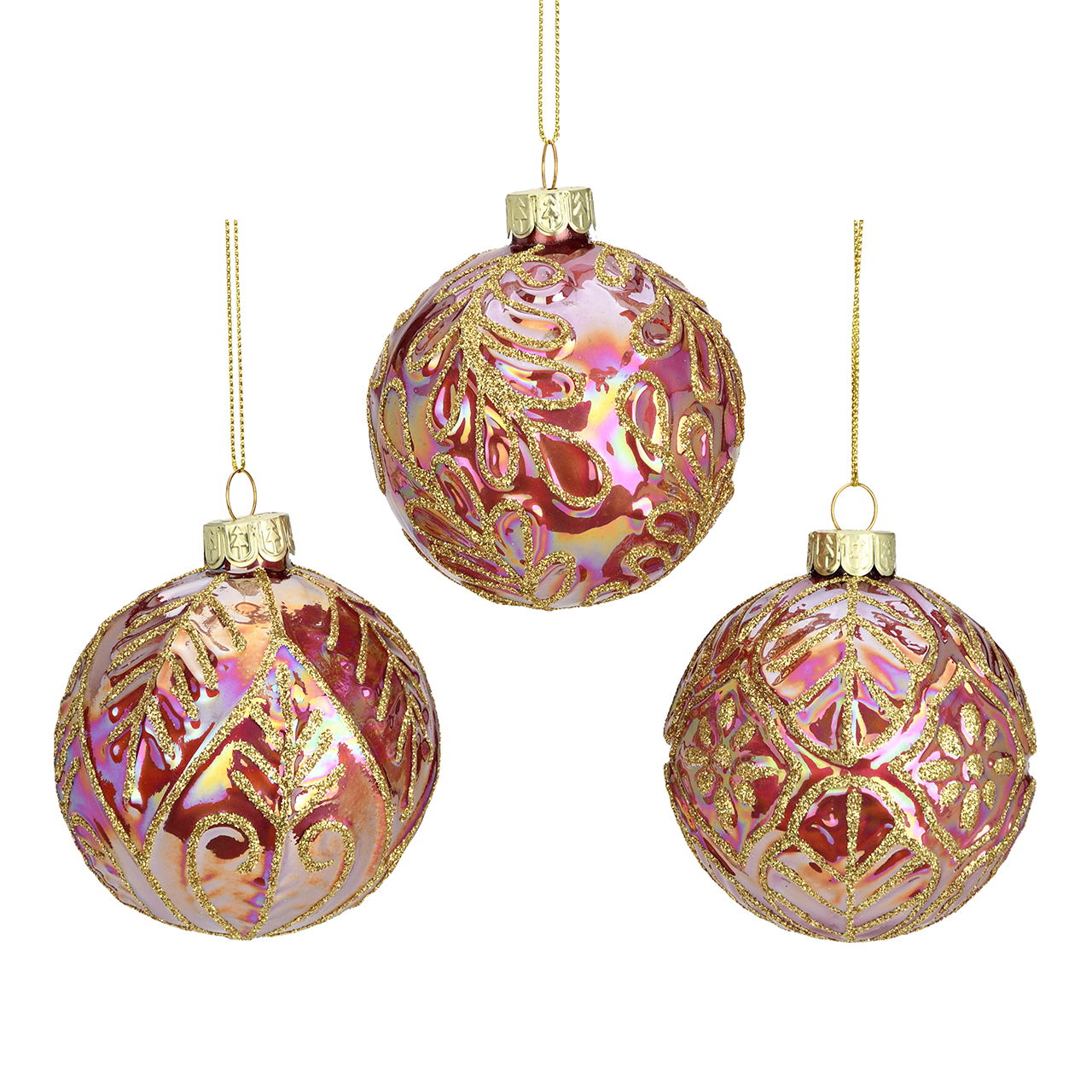 Weihnachtskugel aus Glas Pink/Rosa 3-fach sortiert (B/H/T) 8x8x8cm Zubehor, Ohrring, Schmuck