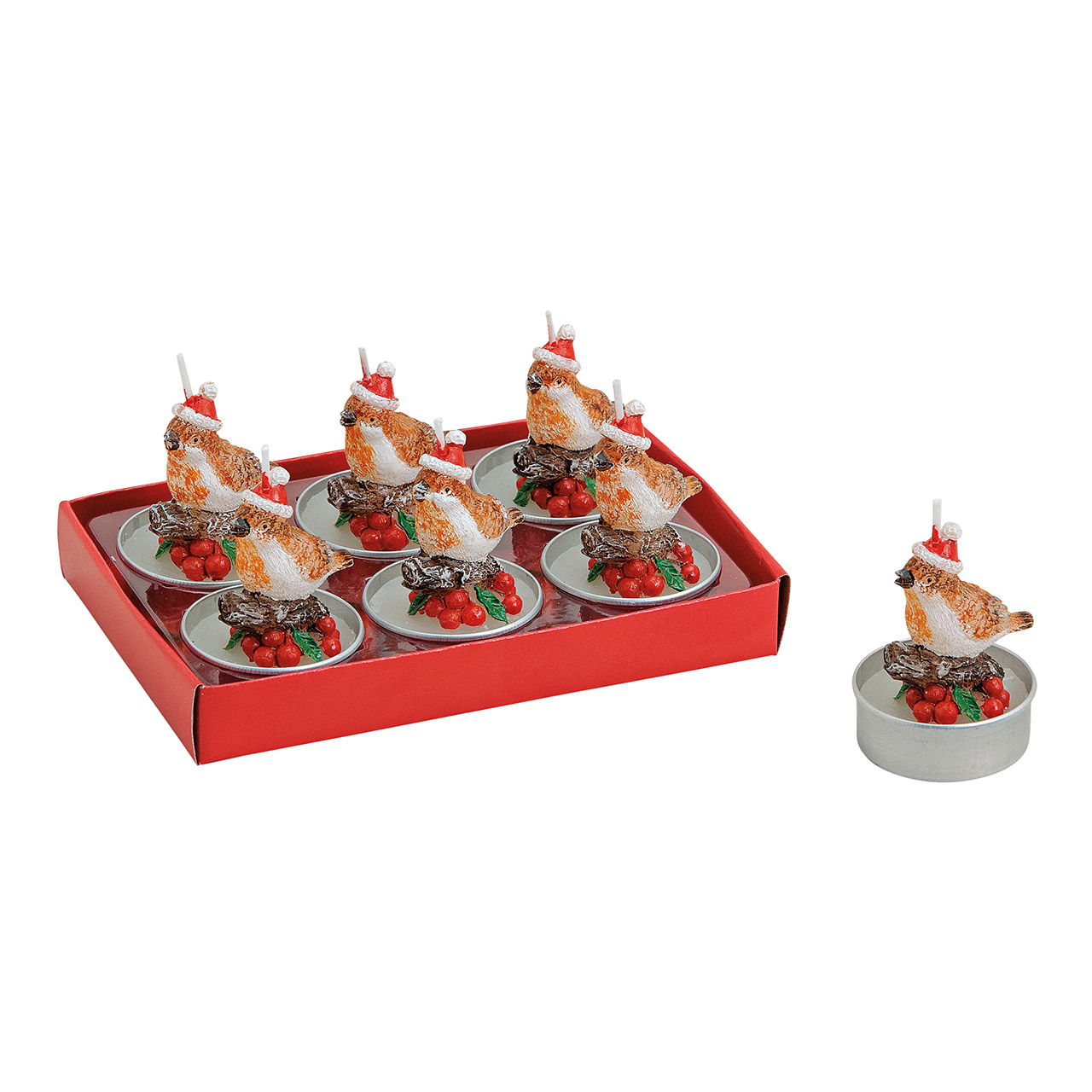 Theelicht set vogel met kerstmuts (B/H/D) 4x5x4 cm Theelicht set vogel met kerstmuts (B/H/D) 4x5x4 cm