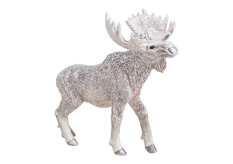Elk with glitter poly white 16x17x9cm
