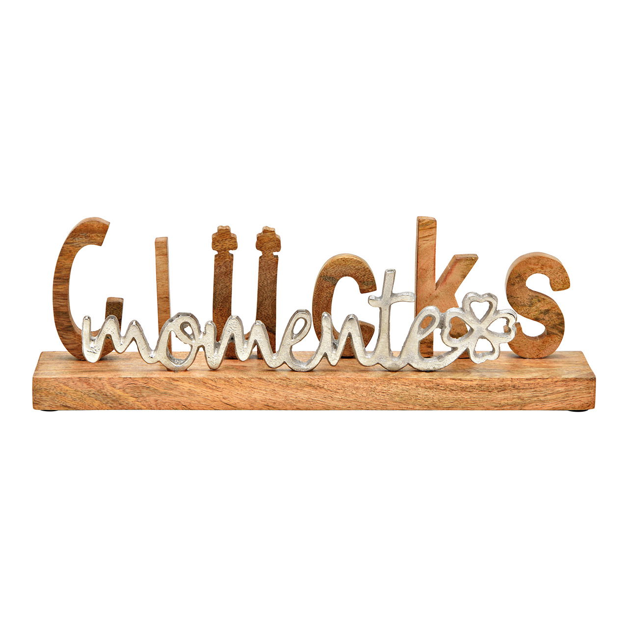 Lettering, momenti di felicità, su base in legno di mango, in metallo argentato (L/H/D) 38x12x7cm Holz