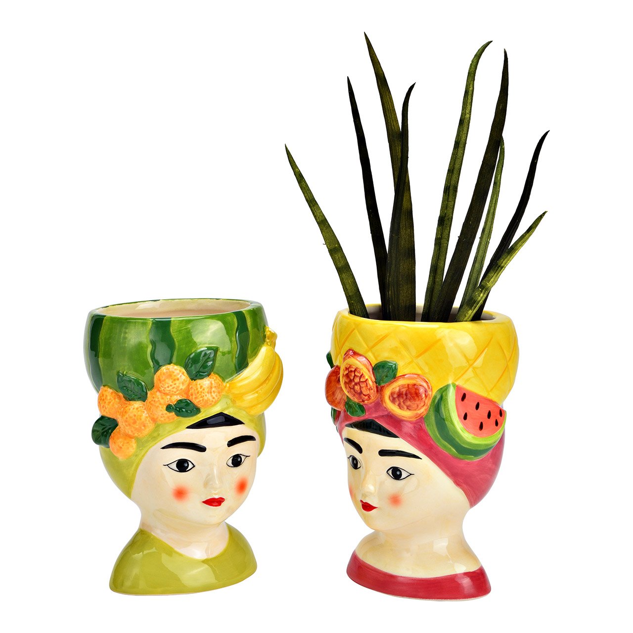 Pot de fleurs femme en céramique 2 fois, multicolore (L/H/P) 9x14x9cm