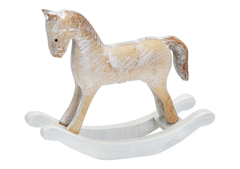 Cavallo a dondolo, in legno Bianco (c/h/d) 13x11x4cm