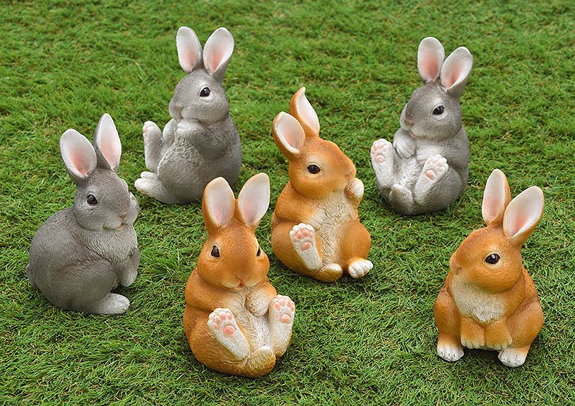Rabbit poly brown, grey 6-asst. 7x10x7cm