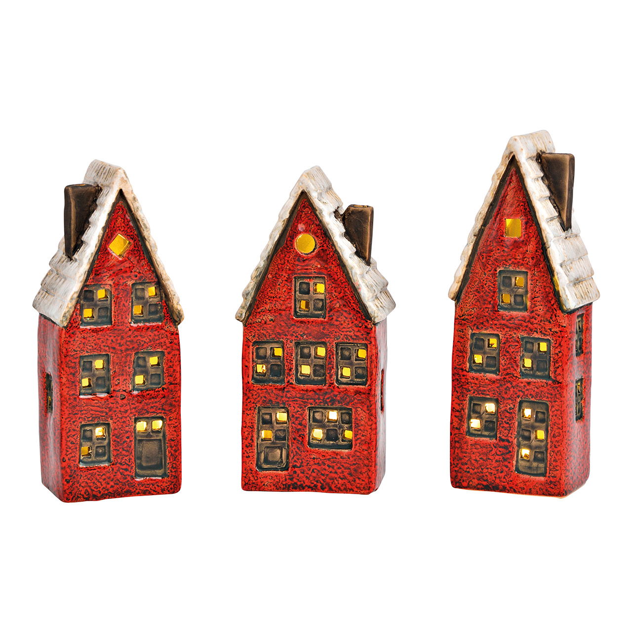 Light house town house made of stoneware, 3-fold, red/white (W/H/D) 7x19x6cm