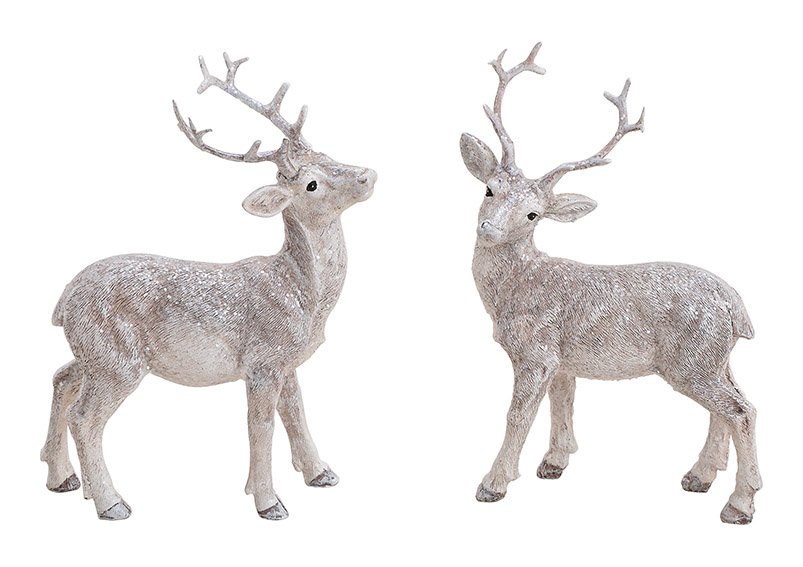 Deer with glitter poly, white 2-asst. 13x16x5cm