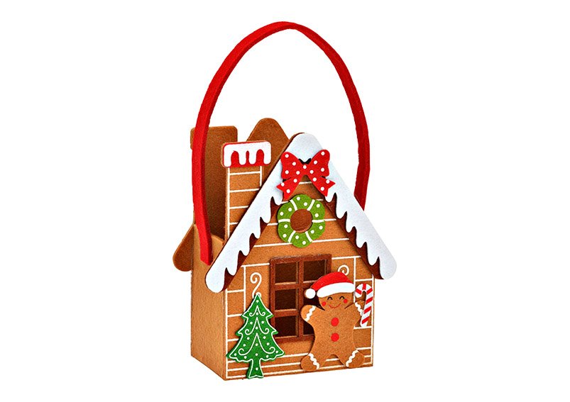 Felt basket, gingerbread house made of polyester brown (W/H/D) 12x15x7cm