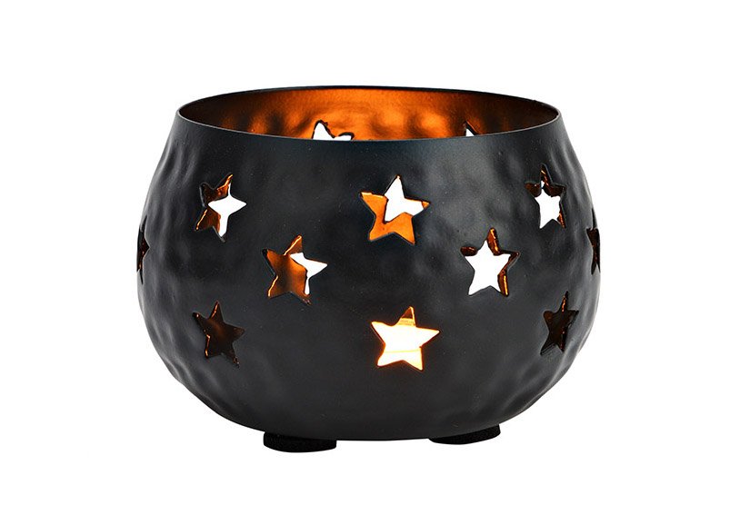 Windlicht Stern Dekor, aus Metall schwarz (B/H/T) 9x6x9cm