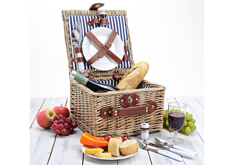 Picknickkorb für 2 Personen aus Weide, 14-teilig, B28 x T28 x H18 cm