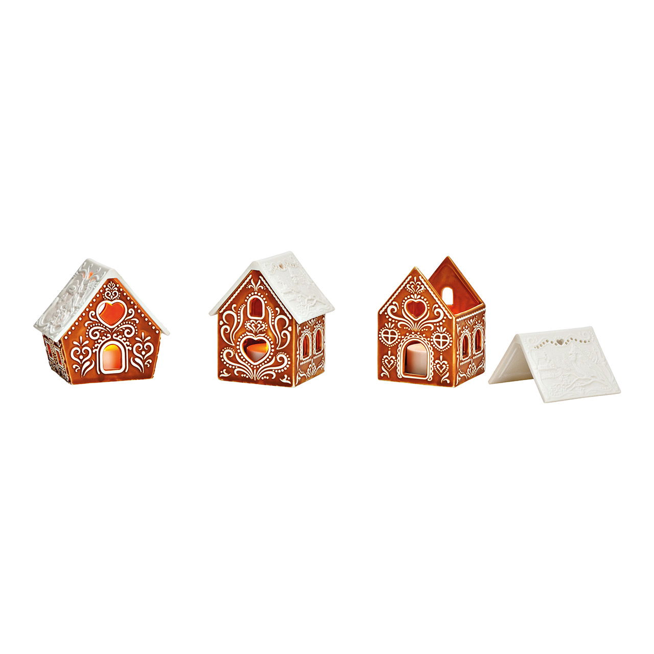 LED tea light house gingerbread made of porcelain, 2-fold, brown/white (W/H/D) 8x9x6cm