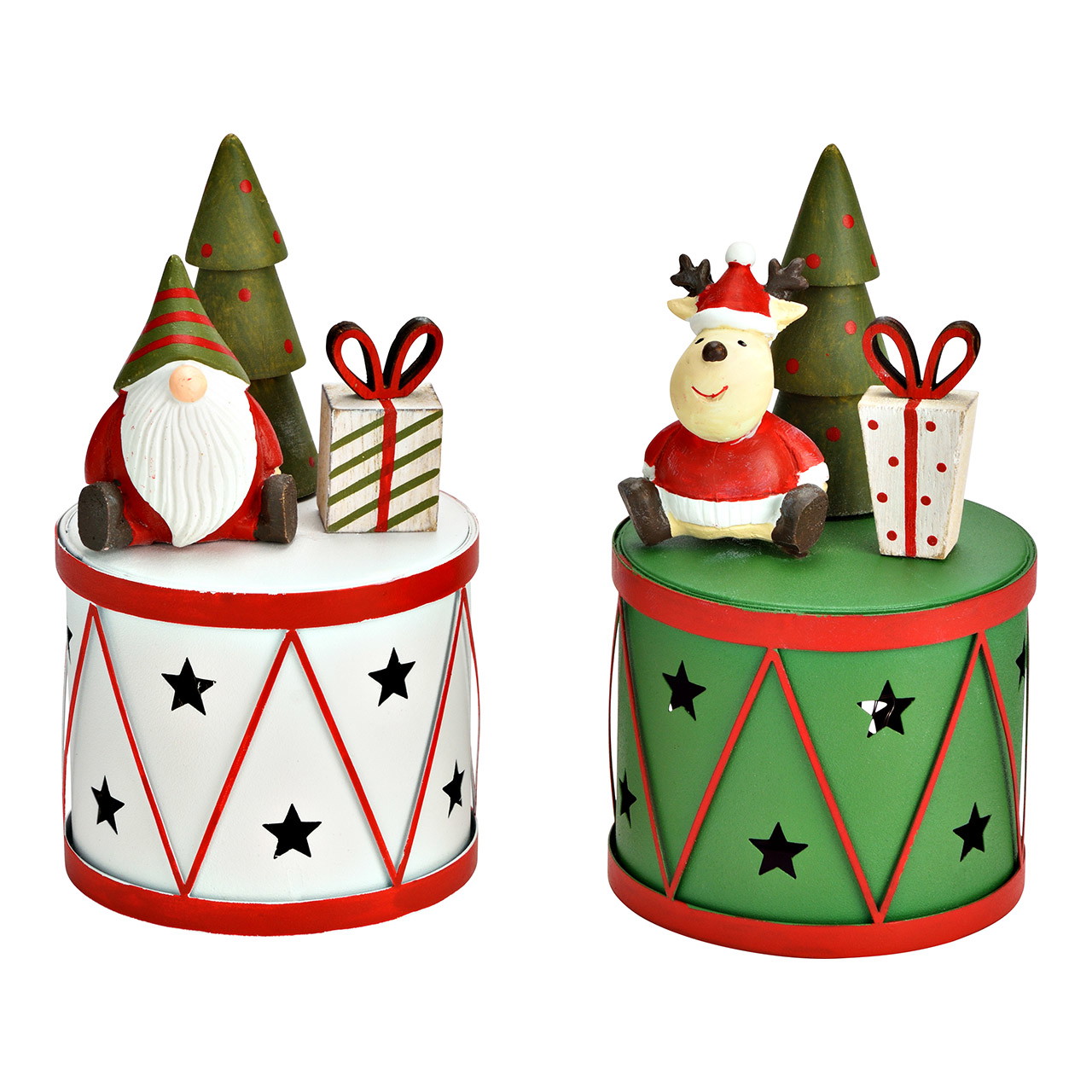 Trommel Weihnachts Dekor mit LED aus Metall, 2-fach, Grün (B/H/T) 8x14x8cm Trommel Weihnachts Dekor mit LED aus Metall, 2-fach, Grün (B/H/T) 8x14x8cm