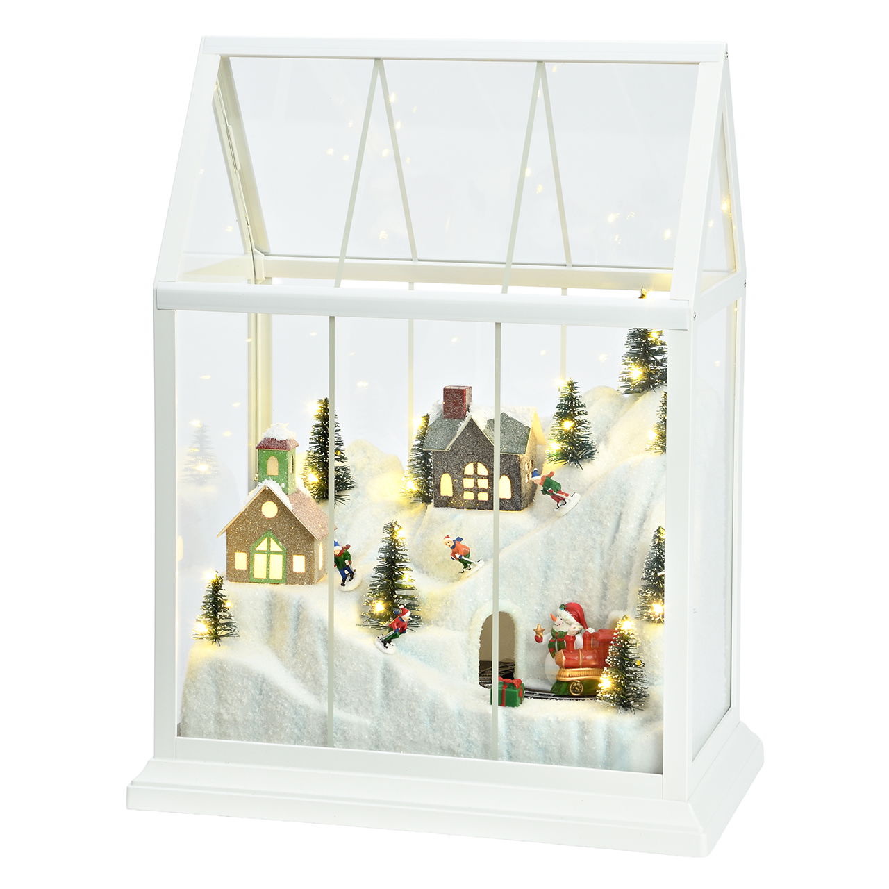 Paesaggio invernale a LED in una casa di plastica colorata (L/H/D) 25,5x15x33cm Natur, Im Freien, Krippe, Mobiliar, Bett für Säuglinge