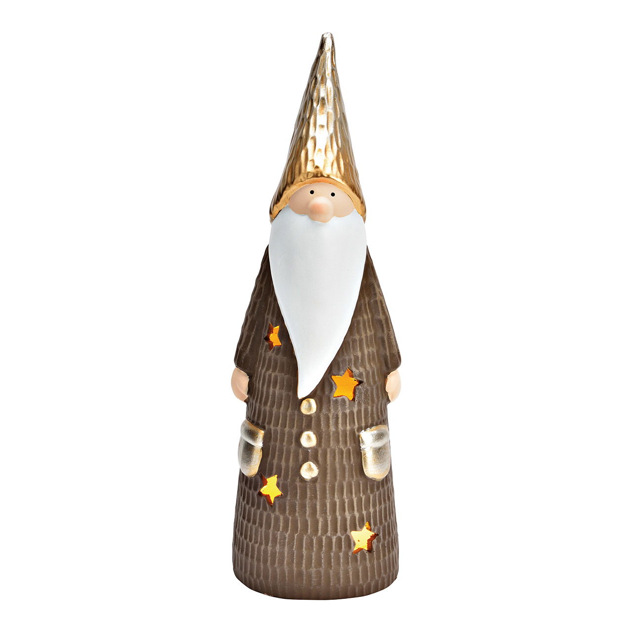 Babbo Natale con LED in ceramica marrone, oro (L/H/D) 11x36x10cm