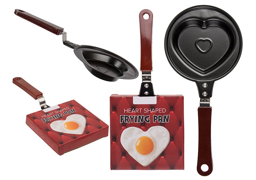 Frying pan heart of metal black, to hang up, in gift box (W/H/D) 6x12x6cm
