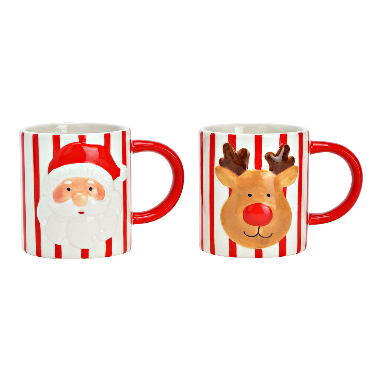 Taza Papá Noel, decoración alce de cerámica, 2 pliegues, blanco/rojo (A/A/A) 13x10x8cm 350ml
