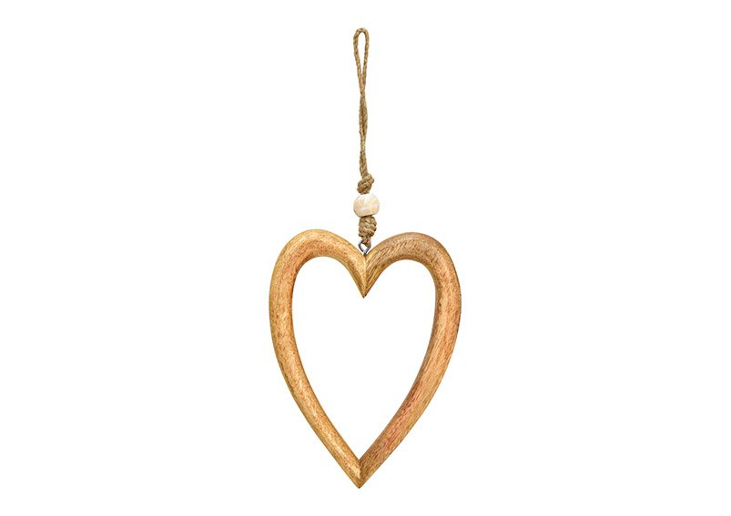 Appendino cuore di legno di mango marrone (c/h/d) 14x20x3cm
