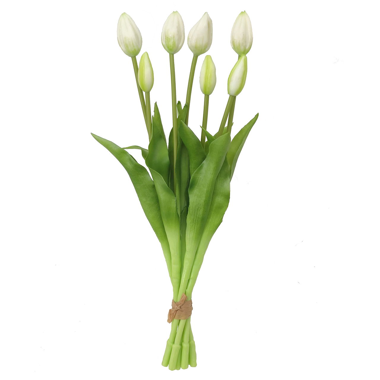 Tulpenstrauß mit 7 Tulpen aus Kunststoff, Creme Grün (H) 44cm Blume, Pflanze, Blumen-Arrangement, Blumenstrauß