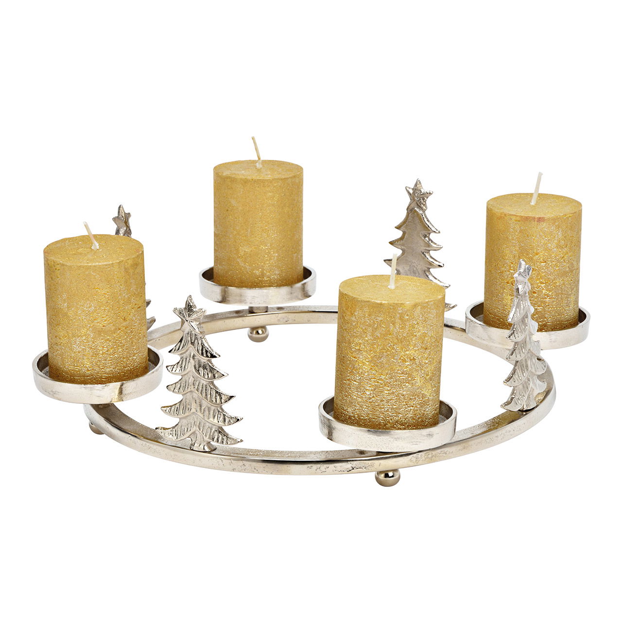 Adventskranz aus Metall, Tannenbaum Dekor, Silber (B/H/T) 40x13x40cm