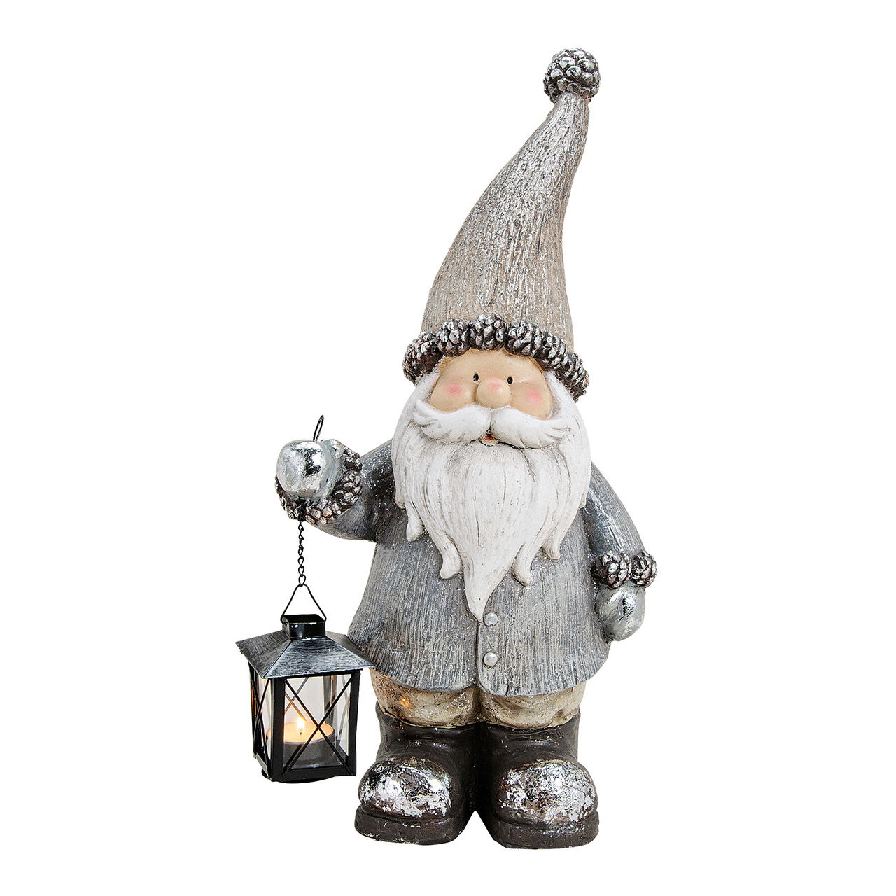 Kerstman met lantaarn voor 1 theelichtje gemaakt van magnesia bruin (B/H/D) 24x47x16cm Figur, Lampe, Person