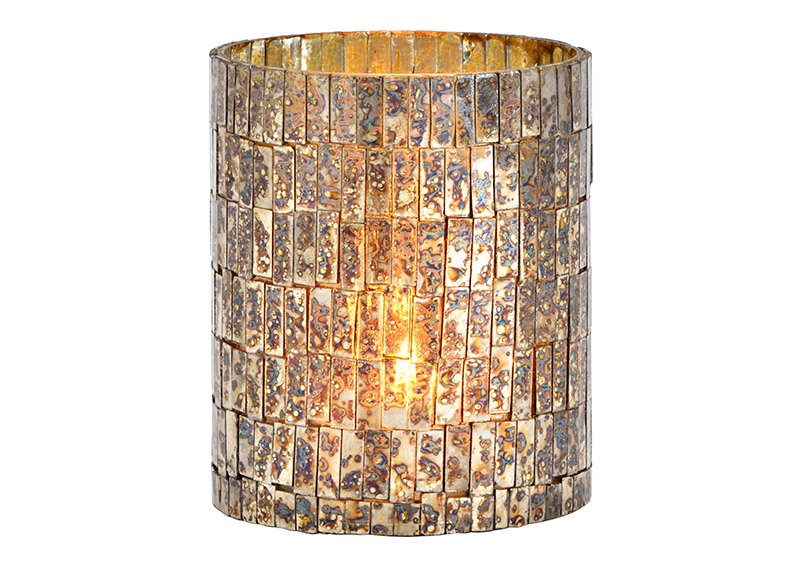 Lanterna di vetro mosaico champagne (W/H/D) 10x12x10cm