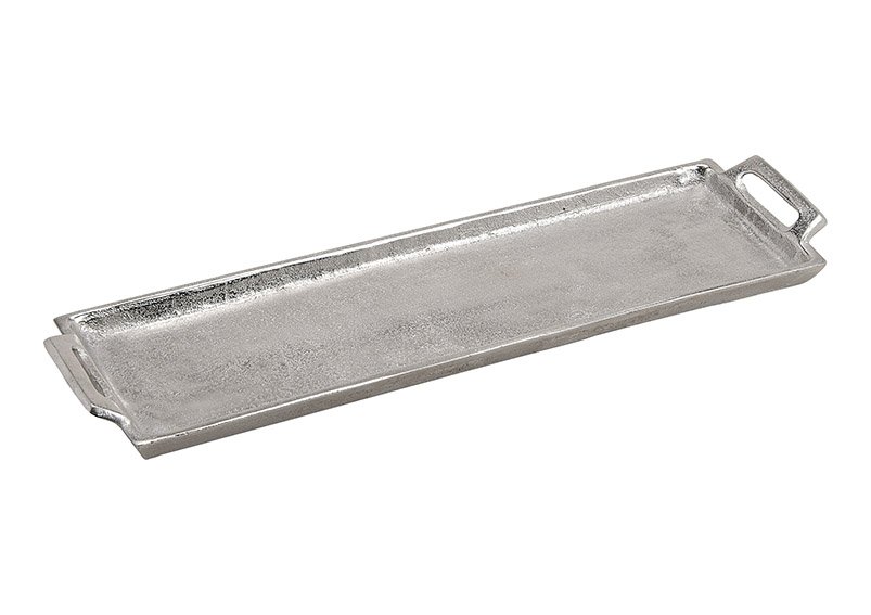 Tray with handle, metall, silver (w/h/d) 44x3x13cm