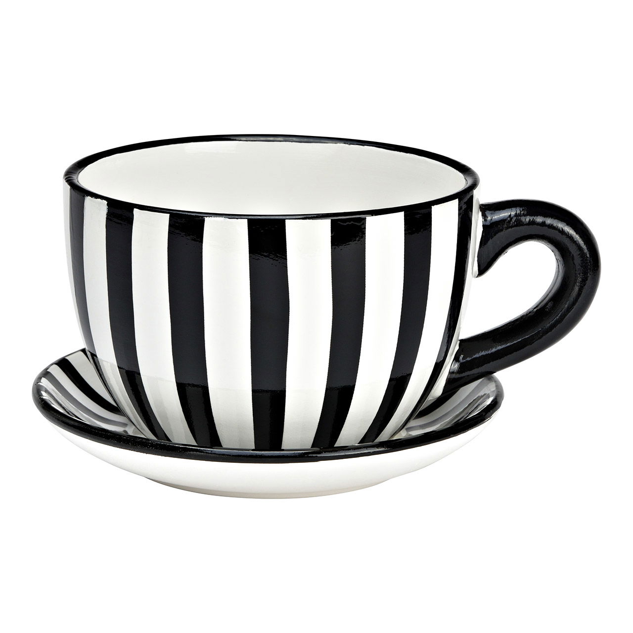 Striped ceramic flower pot cup, black/white (W/H/D) 20x12x15cm