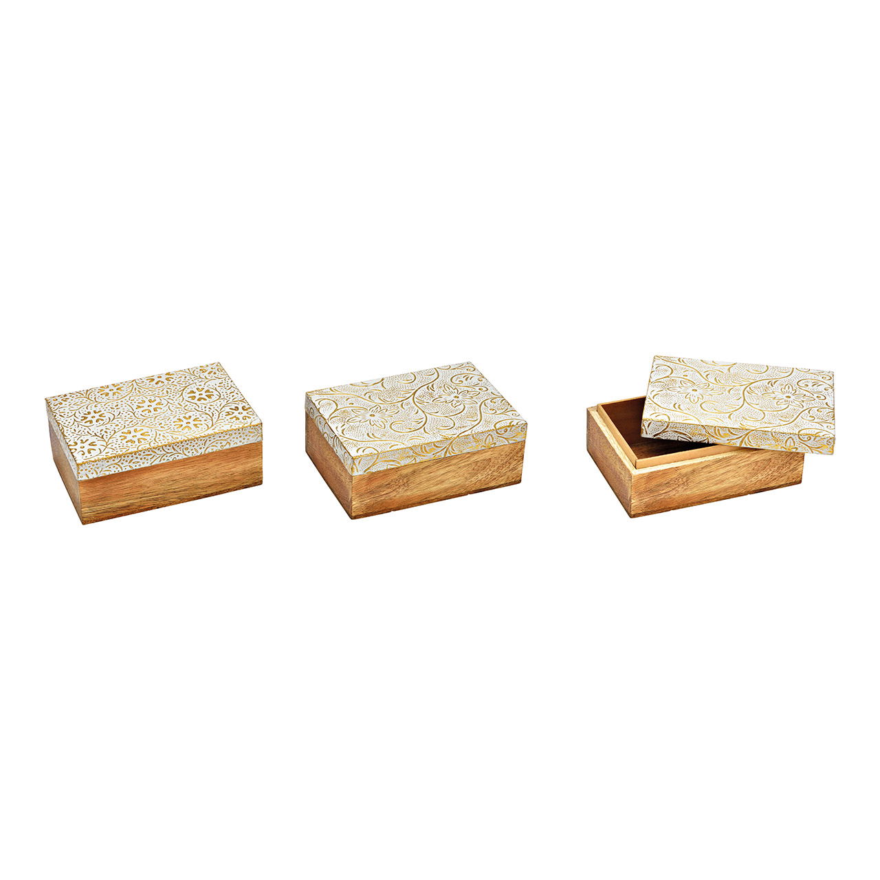 Mangohouten sieradendoos naturel, wit 2-voudig, (B/H/D) 15x6x10cm