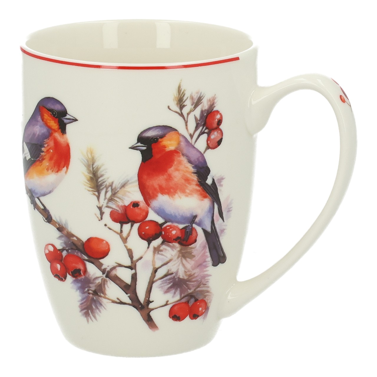 Mok vogel decor 350ml gemaakt van porselein rood (B/H/D) 12x10x8cm Kaffeebecher, Vogelmotiv, Porzellan, Weiß, Rot