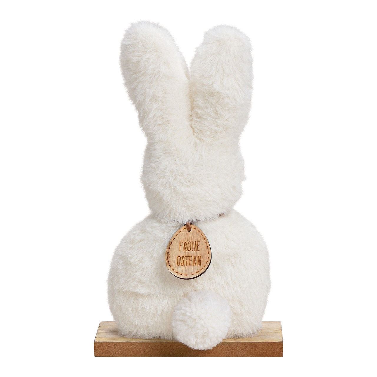 Présentoir Lapin en peluche sur socle en bois blanc (L/H/P) 14x25x5cm