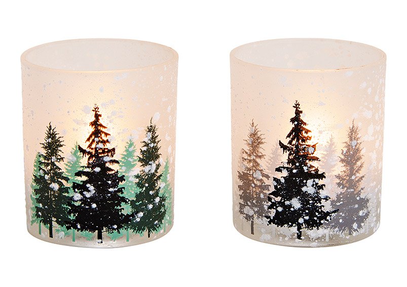 Lanterna foresta invernale in vetro Bianco 2 volte, (L/H/D) 9x10x9cm