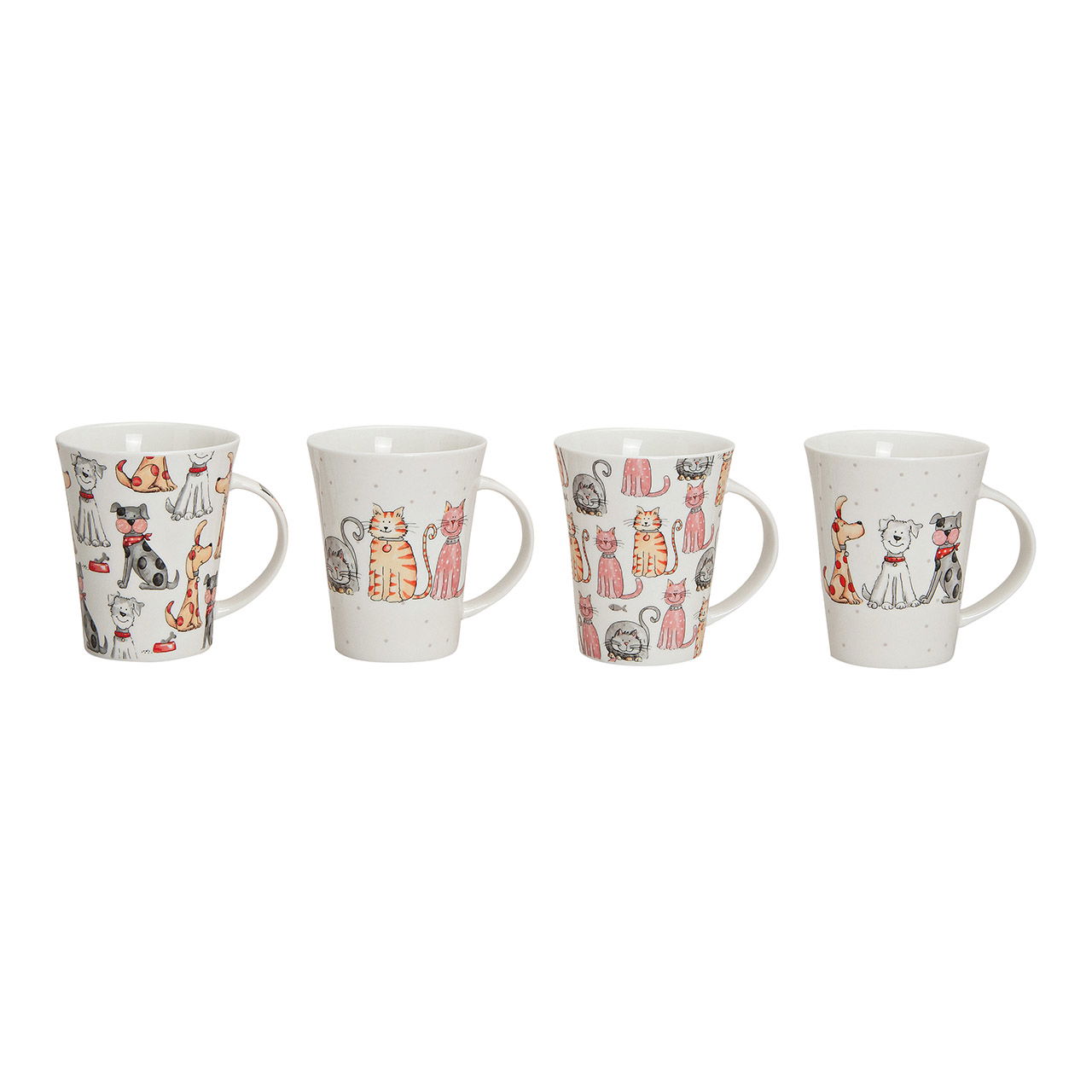 Tasse Hund/Katze Dekor aus Porzellan, 4-fach, Bunt Ø9x11cm 300ml Tasse Hund/Katze Dekor aus Porzellan, 4-fach, Bunt Ø9x11cm 300ml