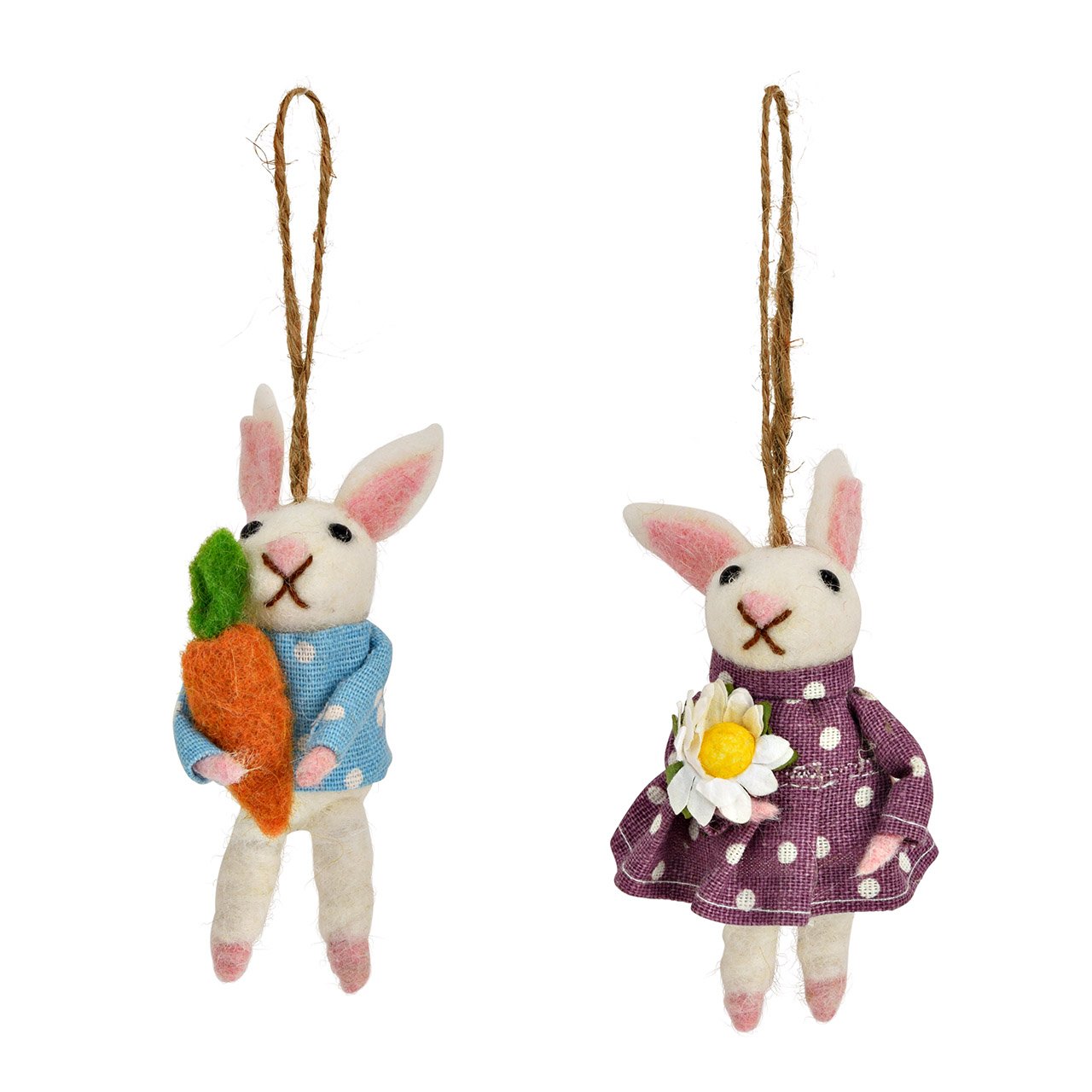 Vilt/textiel hanger konijn, 2-voudig, wit/blauw/paars (B/H/D) 4x10x3cm