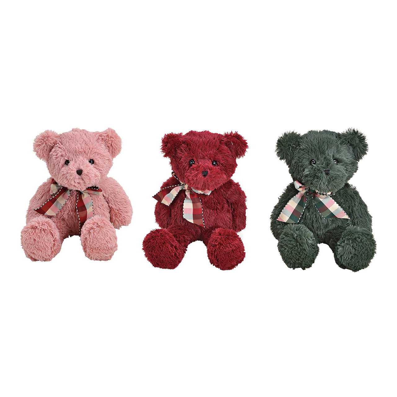 Ours en peluche rose/rose, vert, rouge 3 fois, (L/H/P) 20x22x22cm