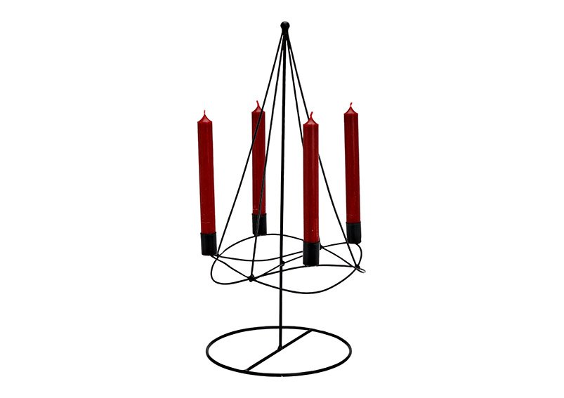 Adventsgesteck, Kerzenhalter, aus Metall Schwarz (B/H/T) 24x49x24cm