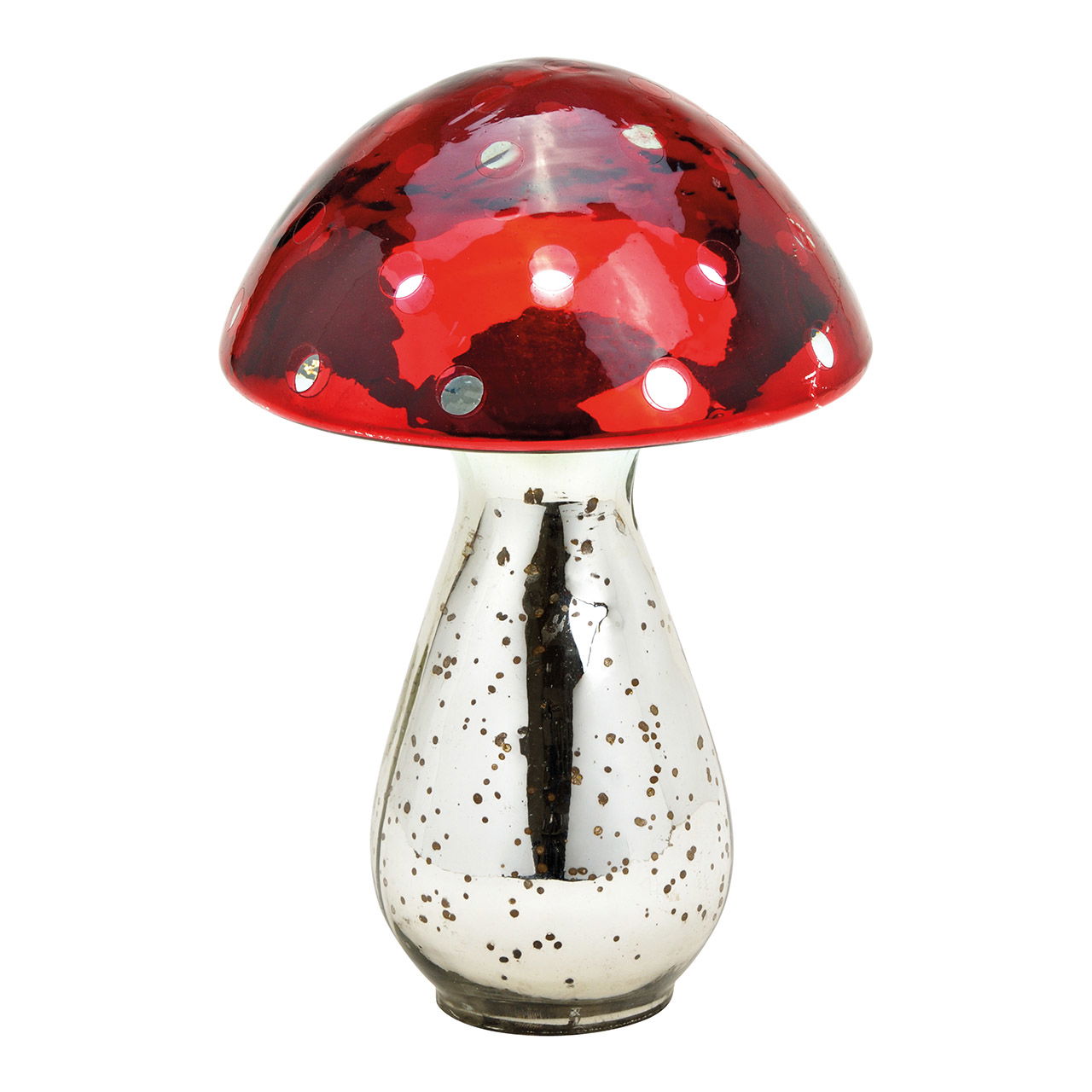 Paddestoel van glas rood, zilver (B/H/D) 15x21x15cm