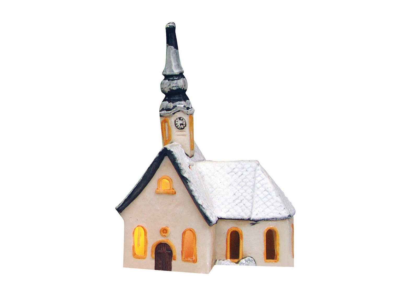 Windlicht.-Haus Kirche mit Schnee aus Porzellan, B13 x T9 x H20 cm, 56931 mit Schnee