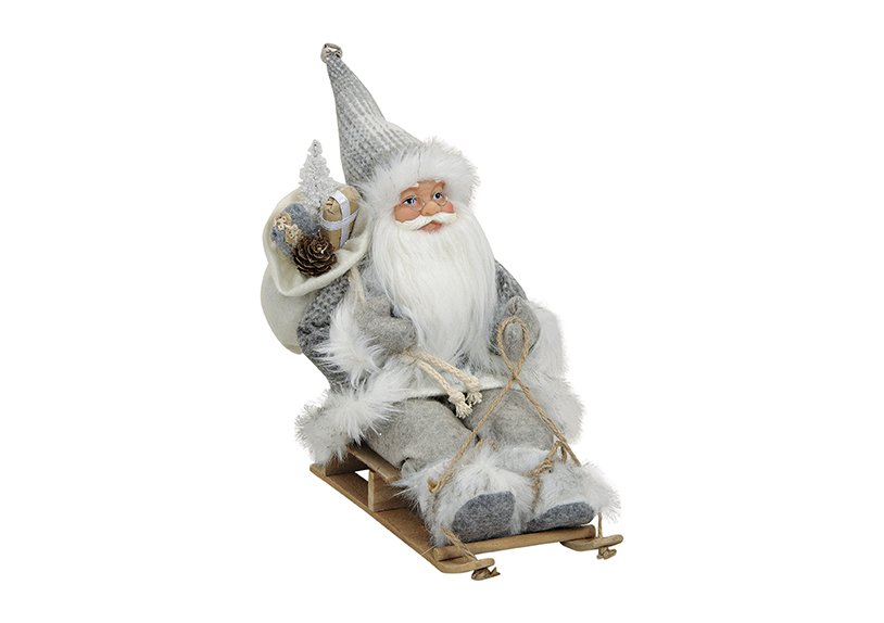Santa on sleigh plastic/textil wood grey 24x18x30cm