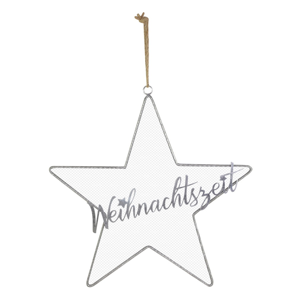 Hangende kerstster, metaal, 40x0,5x39,5cm, 1 stuk, zilver Hangende kerstster, metaal, 40x0,5x39,5cm, 1 stuk, zilver