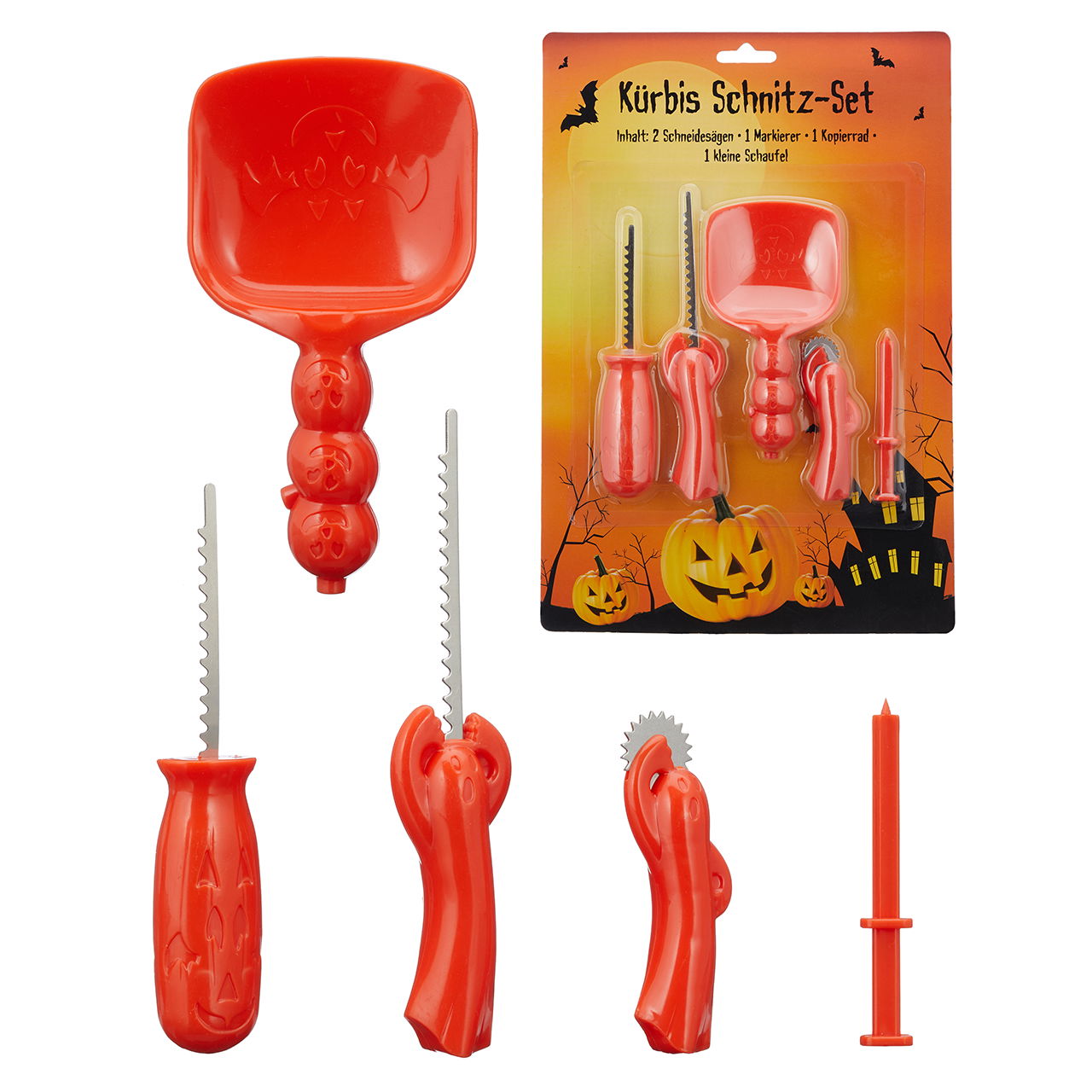 Kürbis Schnitz-Set aus ABS/Edelstahl, 5-tlg., Orange (B/H/T) 18x28x1cm Kürbis Schnitz-Set aus ABS/Edelstahl, 5-tlg., Orange (B/H/T) 18x28x1cm